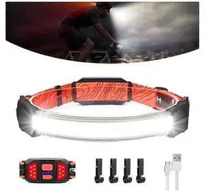 Ecocleanpath COB Headlamp 500 Lumen USB Rechargeable, 3 Modes IP42 Waterproof for Running Cycling Camping