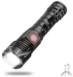 Ecocleanpath XHP50 LED Rechargeable Flashlight, 800 Lumens Zoomable Tactical Torch with 5 Modes & USB Charging (Black) Ecocleanpath XHP50 LED Rechargeable Flashlight, 800 Lumens Zoomable Tactical Torch with 5 Modes & USB Charging (Black)