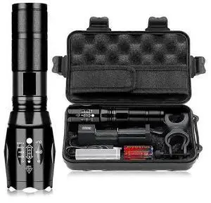 Ecocleanpath 2000 Lumen Rechargeable LED Tactical Flashlight L2 - Zoomable, Waterproof, Super Bright Black Torch