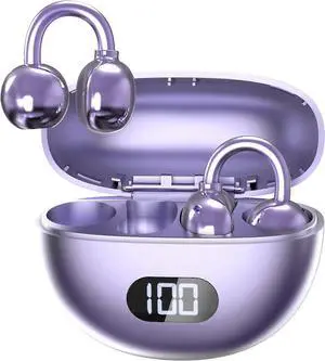 Bluetooth 5.4 Open Ear Clip-On Headphones, IPX7 Waterproof, 18H Playback for Running (Purple) Bluetooth 5.4 Open Ear Clip-On Headphones, IPX7 Waterproof, 18H Playback for Running (Purple)