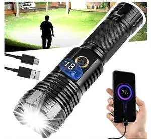 Ecocleanpath 90000 Lumens LED Rechargeable Flashlight, Super Bright Tactical Torch with Zoom & 5 Modes, Waterproof Black Ecocleanpath 90000 Lumens LED Rechargeable Flashlight, Super Bright Tactical Torch with Zoom & 5 Modes, Waterproof Black