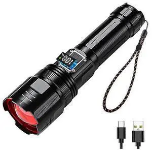 Ecocleanpath 200,000 Lumens Rechargeable Flashlight with Digital Display, Zoom, 5 Modes & Power Bank - Black Ecocleanpath 200,000 Lumens Rechargeable Flashlight with Digital Display, Zoom, 5 Modes & Power Bank - Black