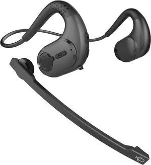 Bluetooth 5.3 Open-Ear Headset with Detachable Mic, DSP Noise Cancelling, 12H Battery (Black)