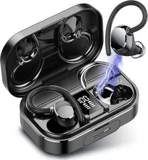 Bluetooth 5.3 Wireless Headphones, 120H Playtime, Noise Cancelling Mic, IPX7 Waterproof, LED Display - Black Bluetooth 5.3 Wireless Headphones, 120H Playtime, Noise Cancelling Mic, IPX7 Waterproof, LED Display - Black