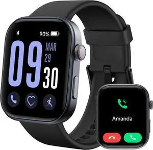 Ecocleanpath Fitpolo GTX12 Smart Watch: 1.99" AMOLED, AI Voice, Bluetooth Calls, Heart Rate/SpO2 Monitor, 105 Modes, Black