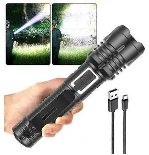 Ecocleanpath 12000LM Rechargeable Tactical Flashlight, 5 Modes Zoomable Waterproof LED Torch (Black)