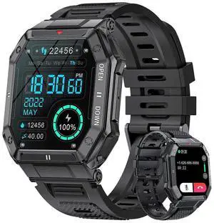 Ecocleanpath Men's Smart Watch 1.85" Touch Screen, Bluetooth Calls, Blood Pressure/Heart Rate Monitor, 5ATM Waterproof