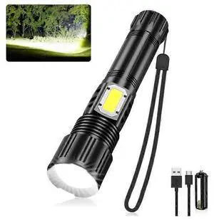 Ecocleanpath XHP50.2 LED Flashlight, 3000 Lumens USB Rechargeable, Waterproof with COB Sidelight & Battery Case (Black) Ecocleanpath XHP50.2 LED Flashlight, 3000 Lumens USB Rechargeable, Waterproof with COB Sidelight & Battery Case (Black)