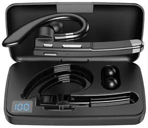 Bluetooth 5.3 Single Ear Headset with ENC Noise Cancellation & LED Charging Box - Black Bluetooth 5.3 Single Ear Headset with ENC Noise Cancellation & LED Charging Box - Black