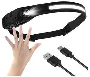 Ecocleanpath USB Rechargeable Motion Sensor Headlamp, Wide-Angle COB LED Head Torch for Camping, Running, Power Cuts (Black) Ecocleanpath USB Rechargeable Motion Sensor Headlamp, Wide-Angle COB LED Head Torch for Camping, Running, Power Cuts (Black)