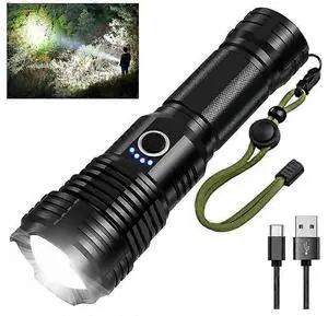 Ecocleanpath 90000 Lumens Rechargeable Tactical Flashlight, Super Bright Zoomable LED with 5 Modes - Black Ecocleanpath 90000 Lumens Rechargeable Tactical Flashlight, Super Bright Zoomable LED with 5 Modes - Black