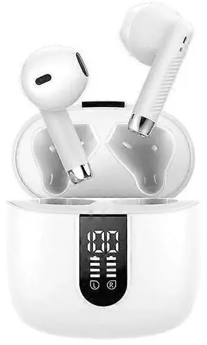 Wireless Bluetooth 5.3 Earbuds, ENC Noise Cancelling, 48H Playtime, IPX7 Waterproof, LED Display, White Wireless Bluetooth 5.3 Earbuds, ENC Noise Cancelling, 48H Playtime, IPX7 Waterproof, LED Display, White