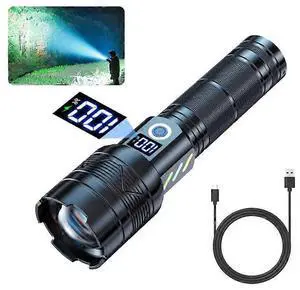 Ecocleanpath 15000 Lumens Rechargeable LED Flashlight, Zoomable 5 Modes, IPX6 Waterproof, Power Bank, Camping & Hiking (Black) Ecocleanpath 15000 Lumens Rechargeable LED Flashlight, Zoomable 5 Modes, IPX6 Waterproof, Power Bank, Camping & Hiking (Black)