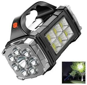 Ecocleanpath Solar Rechargeable Flashlight, 5-8H Waterproof LED Torch for Camping & Emergency (Black)