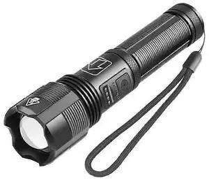 Ecocleanpath Bright XHP50 LED Tactical Flashlight, 90000 Lumens Zoomable, 5 Modes, USB Rechargeable, Water Resistant (Black)
