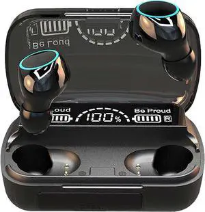 Bluetooth 5.1 Wireless Earbuds with Noise Cancelling Mic, IPX7 Waterproof, LED Display, HiFi Stereo for Sports & Work (Black)