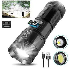 Ecocleanpath 120000 Lumens Rechargeable Tactical Flashlight with COB Work Light & Power Bank, Black Ecocleanpath 120000 Lumens Rechargeable Tactical Flashlight with COB Work Light & Power Bank, Black