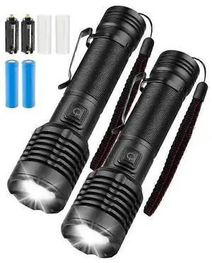 Ecocleanpath 3000 Lumen Rechargeable Flashlight 2-Pack, 5 Modes Zoomable Waterproof for Camping & Emergencies