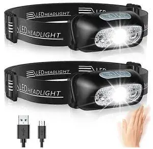 Ecocleanpath Motion Sensor Headlamp 2-Pack - 500 Lumen USB Rechargeable, IPX6 Waterproof for Camping & Running Ecocleanpath Motion Sensor Headlamp 2-Pack - 500 Lumen USB Rechargeable, IPX6 Waterproof for Camping & Running