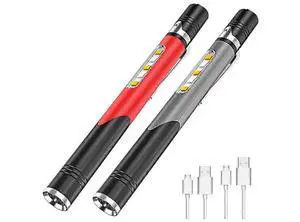 Ecocleanpath USB Rechargeable LED Pen Light 2 Pack - 500 Lumen, 4 Modes, COB Flashlight (Black)