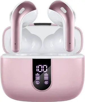 BX08 True Wireless Earbuds Pink, 60H Playback, LED Display, Wireless Charging, IPX5