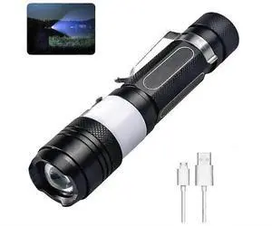 Ecocleanpath COB LED Flashlight Rechargeable, Super Bright 6 Modes Zoom Torch, Waterproof with Battery & USB Cable (Black)
