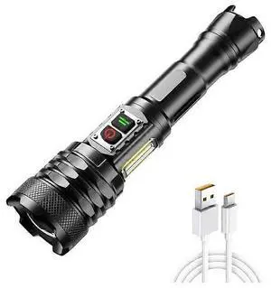 Ecocleanpath Super Bright 5000 Lumen LED Flashlight, Zoomable Tactical with COB Sidelight & 9 Modes, Rechargeable, Waterproof (Black) Ecocleanpath Super Bright 5000 Lumen LED Flashlight, Zoomable Tactical with COB Sidelight & 9 Modes, Rechargeable, Waterproof (Black)