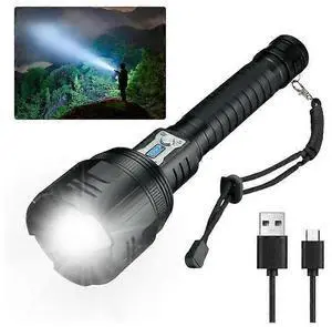 Ecocleanpath Super Bright 190000 Lumens Rechargeable LED Flashlight, IPX7 Waterproof Zoomable Tactical Light, 6 Modes (Black) Ecocleanpath Super Bright 190000 Lumens Rechargeable LED Flashlight, IPX7 Waterproof Zoomable Tactical Light, 6 Modes (Black)
