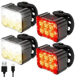 Ecocleanpath4-Pack USB Rechargeable Bike Light Set - Super Bright, IPX4 Waterproof (Black) Ecocleanpath4-Pack USB Rechargeable Bike Light Set - Super Bright, IPX4 Waterproof (Black)