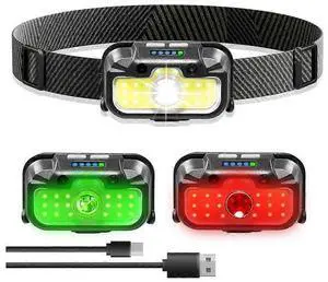 Ecocleanpath 1300 Lumen Rechargeable Headlamp with Motion Sensor, 7 Modes & Red/Green/White Light - IPX4 Waterproof Ecocleanpath 1300 Lumen Rechargeable Headlamp with Motion Sensor, 7 Modes & Red/Green/White Light - IPX4 Waterproof