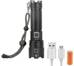 Ecocleanpath 3000 Lumens USB Rechargeable XHP70.2 Tactical Flashlight, 5 Modes Zoomable LED Torch (Black) Ecocleanpath 3000 Lumens USB Rechargeable XHP70.2 Tactical Flashlight, 5 Modes Zoomable LED Torch (Black)