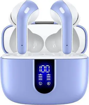 X08 Wireless Earbuds Bluetooth 5.3, 60H Playtime, LED Display, Wireless Charging, IPX5 Waterproof (Blue)