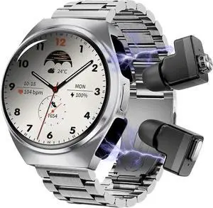 Ecocleanpath Smart Watch with Wireless Earphones, 1.54" AMOLED, Bluetooth 5.3 Calls, Fitness Tracker, All-in-One Design (Silver) Ecocleanpath Smart Watch with Wireless Earphones, 1.54" AMOLED, Bluetooth 5.3 Calls, Fitness Tracker, All-in-One Design (Silver)