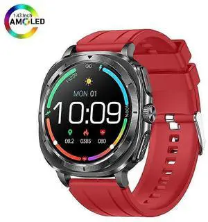 Ecocleanpath ET492 AMOLED Smartwatch with ECG, 100+ Sports Modes, NFC & Mood Detection (Red)