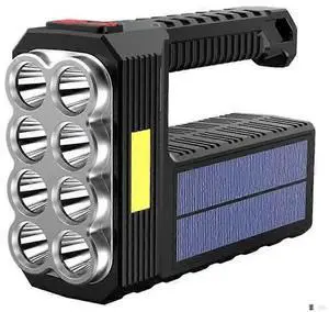 Ecocleanpath 8 LED Solar Rechargeable Flashlight - Super Bright USB/Solar Torch, 4 Modes, Waterproof, Black