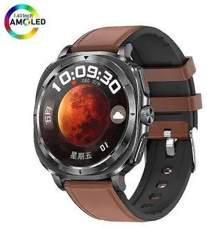 Ecocleanpath ET492 AMOLED Smartwatch: Bluetooth Calling, NFC, Mood & Health Tracking (Brown)