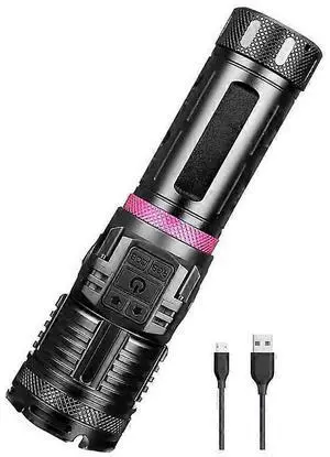 Ecocleanpath Super Bright LED Flashlight, 1000m Zoom, 11 Modes, COB & RGB Sidelights, IPX6 Waterproof, Rechargeable (Black) Ecocleanpath Super Bright LED Flashlight, 1000m Zoom, 11 Modes, COB & RGB Sidelights, IPX6 Waterproof, Rechargeable (Black)