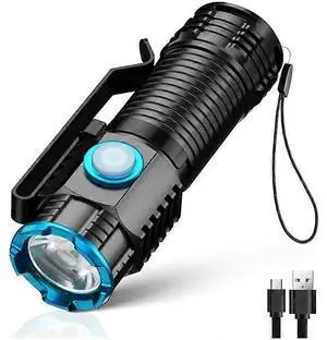 Ecocleanpath 1200 Lumen USB Rechargeable Mini Flashlight, Compact EDC Pocket Light with Clip & Waterproof Design (Black)