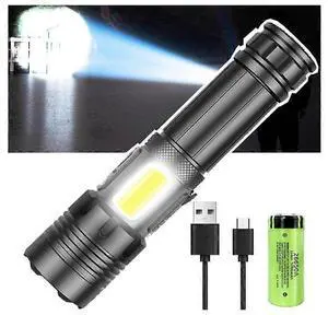 Ecocleanpath 20000 Lumens Rechargeable LED Torch, 7 Modes Tactical Flashlight with COB Light, IPX6 Waterproof for Camping (Black) Ecocleanpath 20000 Lumens Rechargeable LED Torch, 7 Modes Tactical Flashlight with COB Light, IPX6 Waterproof for Camping (Black)