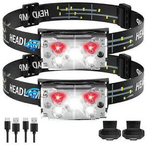 Ecocleanpath Rechargeable LED Headlamp 2-Pack with Motion Sensor, 6 Modes Waterproof Headlight (Black) Ecocleanpath Rechargeable LED Headlamp 2-Pack with Motion Sensor, 6 Modes Waterproof Headlight (Black)