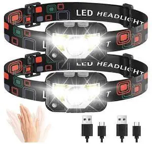 Ecocleanpath 1200 Lumen Rechargeable Headlamp with Motion Sensor, 8 Modes & Waterproof LED Headlight (Black)