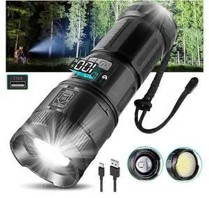Ecocleanpath 120000 Lumens Super Bright LED Tactical Flashlight, Rechargeable, 8 Modes, IPX6 Water Resistant, Black