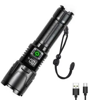 Ecocleanpath 4500 Lumen Rechargeable Flashlight with Digital Display & Power Bank, Super Bright Zoomable Light for Outdoor Camping Ecocleanpath 4500 Lumen Rechargeable Flashlight with Digital Display & Power Bank, Super Bright Zoomable Light for Outdoor Camping