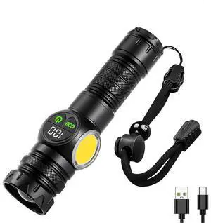 Ecocleanpath 3500 Lumen Rechargeable Flashlight with COB Sidelight, Magnetic Base & Power Bank - Black Ecocleanpath 3500 Lumen Rechargeable Flashlight with COB Sidelight, Magnetic Base & Power Bank - Black