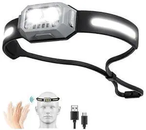 Ecocleanpath 1000 Lumen Rechargeable Headlamp with Motion Sensor, 4 Modes & Waterproof LED Headlight (Black)