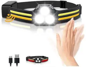 Ecocleanpath Rechargeable Headlamp 1200 Lumens, 3COB 260° Wide Beam, 13 Modes Motion Sensor - Black Ecocleanpath Rechargeable Headlamp 1200 Lumens, 3COB 260° Wide Beam, 13 Modes Motion Sensor - Black