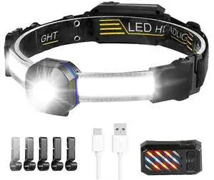 Ecocleanpath 1200 Lumen Rechargeable LED Headlamp, 10 Modes Waterproof Headlight with Type-C Charging (Black)