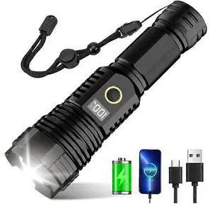 Ecocleanpath Super Bright 990K Lumen Tactical Flashlight with LCD Display, 5 Modes, Zoom, IPX7 Waterproof, Rechargeable for Emergencies & Camping (Black) Ecocleanpath Super Bright 990K Lumen Tactical Flashlight with LCD Display, 5 Modes, Zoom, IPX7 Waterproof, Rechargeable for Emergencies & Camping (Black)