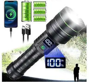 Ecocleanpath XHM77.2 Super Bright LED Flashlight, 120,000 Lumens, Zoomable Tactical Light with 5 Modes & Power Bank (Black) Ecocleanpath XHM77.2 Super Bright LED Flashlight, 120,000 Lumens, Zoomable Tactical Light with 5 Modes & Power Bank (Black)