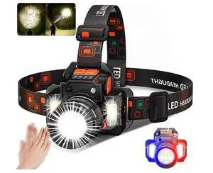 Ecocleanpath Rechargeable LED Headlamp with Human Sensor, 4800mAh, 6 Modes, IPX4 Waterproof - Black Ecocleanpath Rechargeable LED Headlamp with Human Sensor, 4800mAh, 6 Modes, IPX4 Waterproof - Black